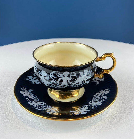 Vintage Elizabethan Fine Bone China Cup and Saucer: Handpainted Cupids