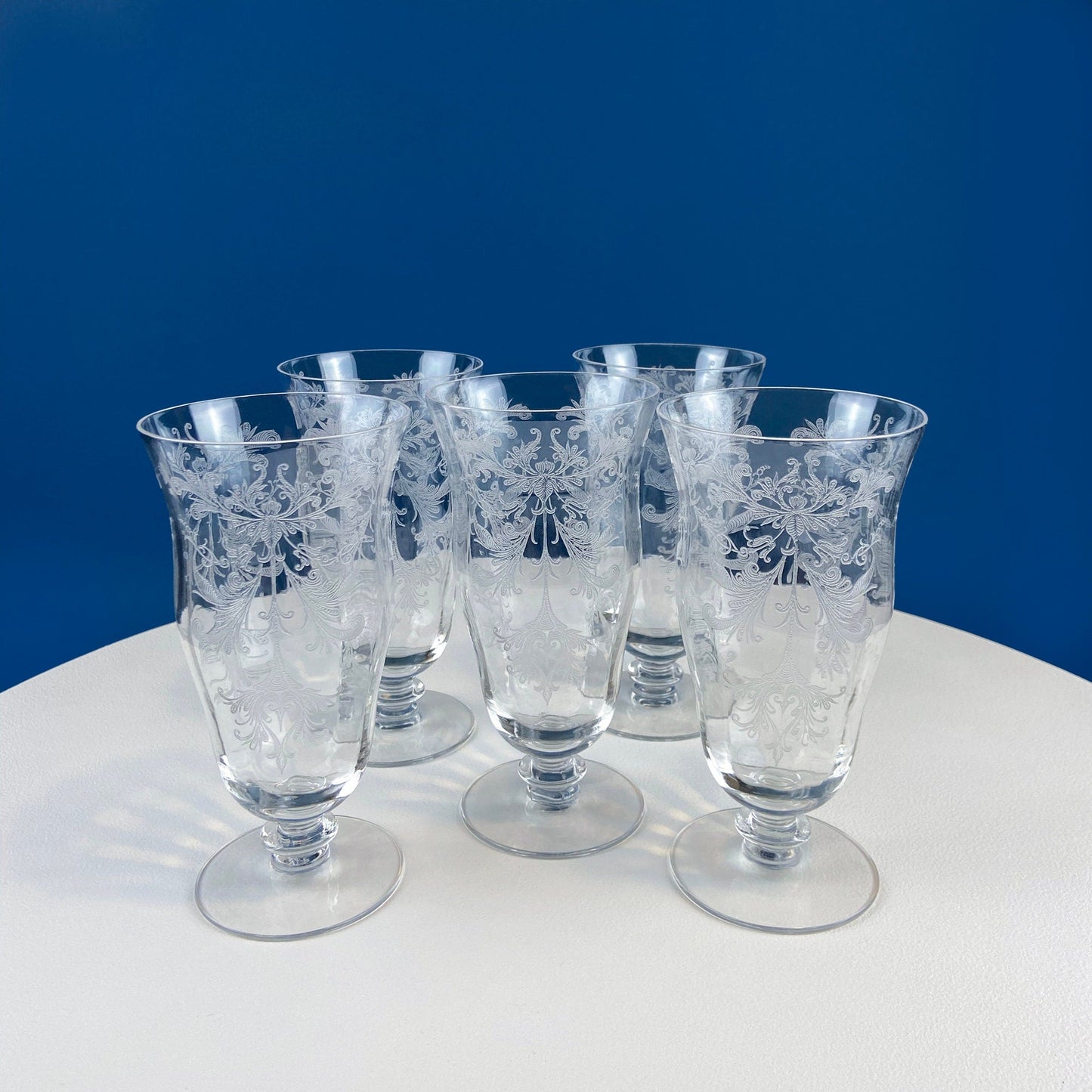 Antique Tiffin Franciscan Water Goblets in Cherokee Rose Pattern - Set of 7