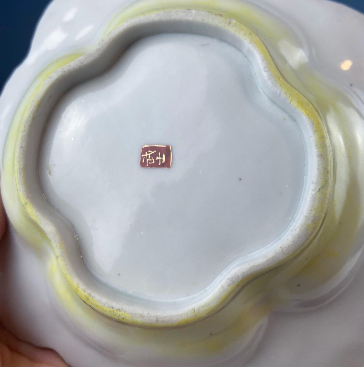 Old Hand Painted Porcelain Serving Bowl or Decorative Victorian Centerpiece with Scalloped Edges. Rich Gold Beaded Framework. Roses Motif.