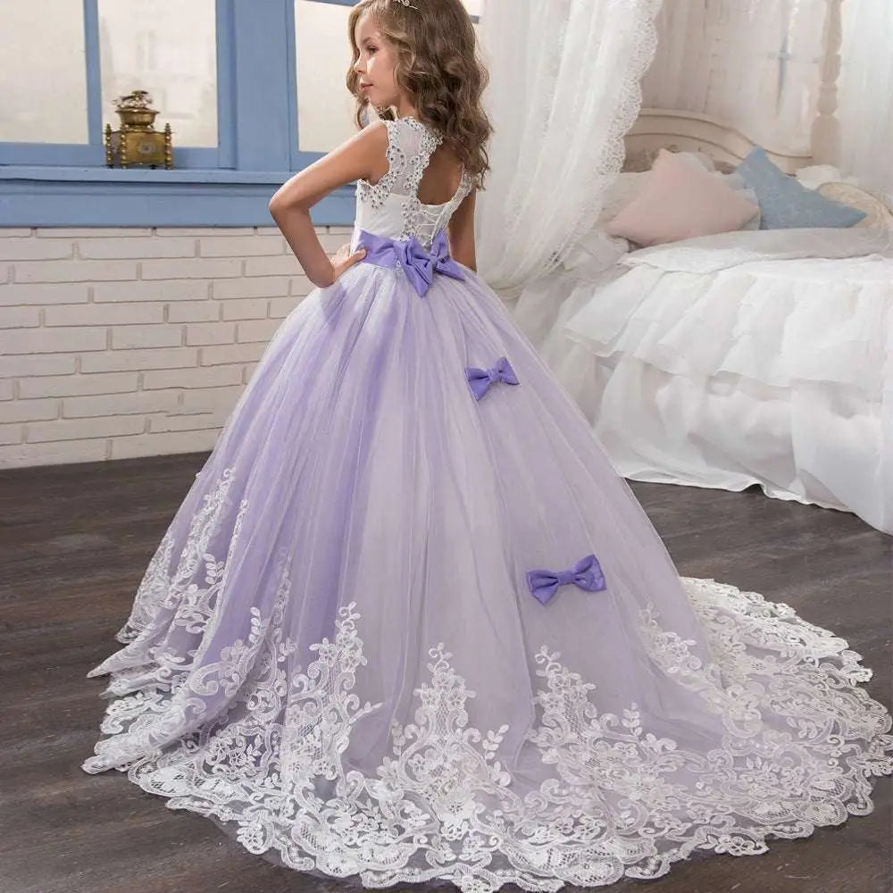 Lavender Tulle Lace Wedding Dress for Children