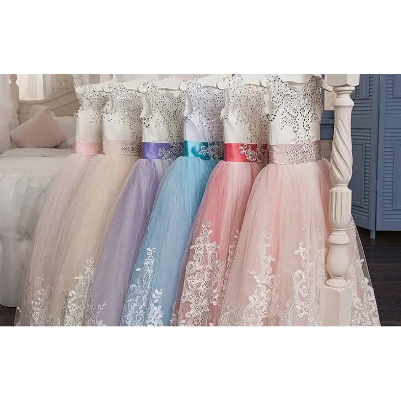 Lavender Tulle Lace Wedding Dress for Children