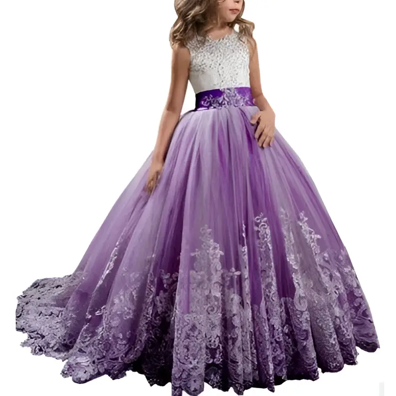 Lavender Tulle Lace Wedding Dress for Children