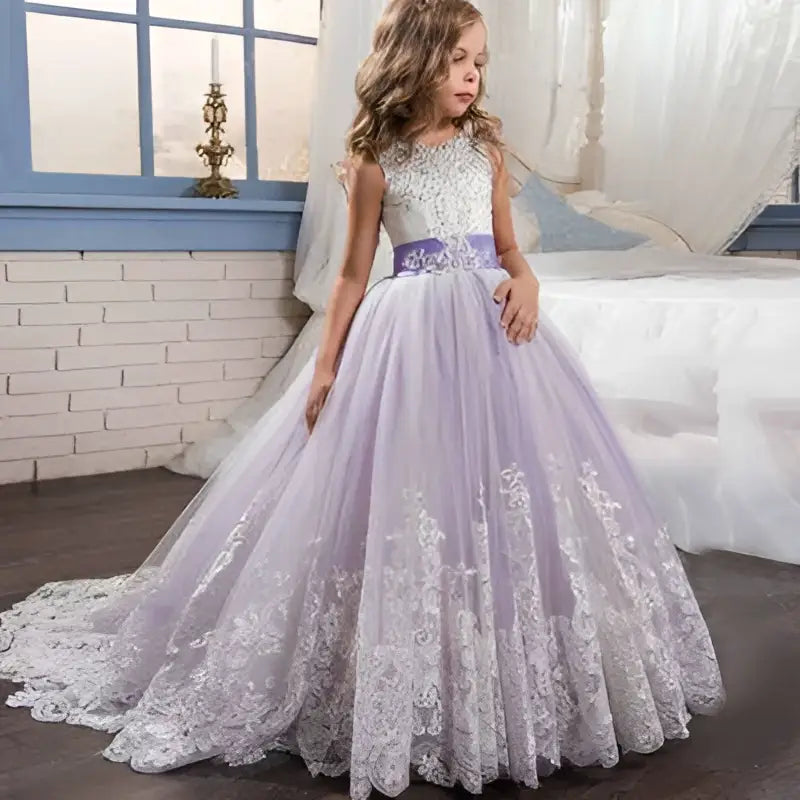 Lavender Tulle Lace Wedding Dress for Children