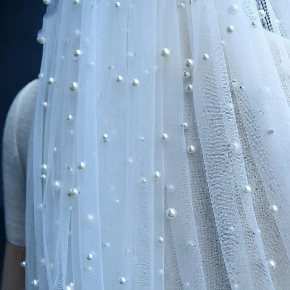Luxury Heavy Industry Bridal Pearl Veil with Tiara