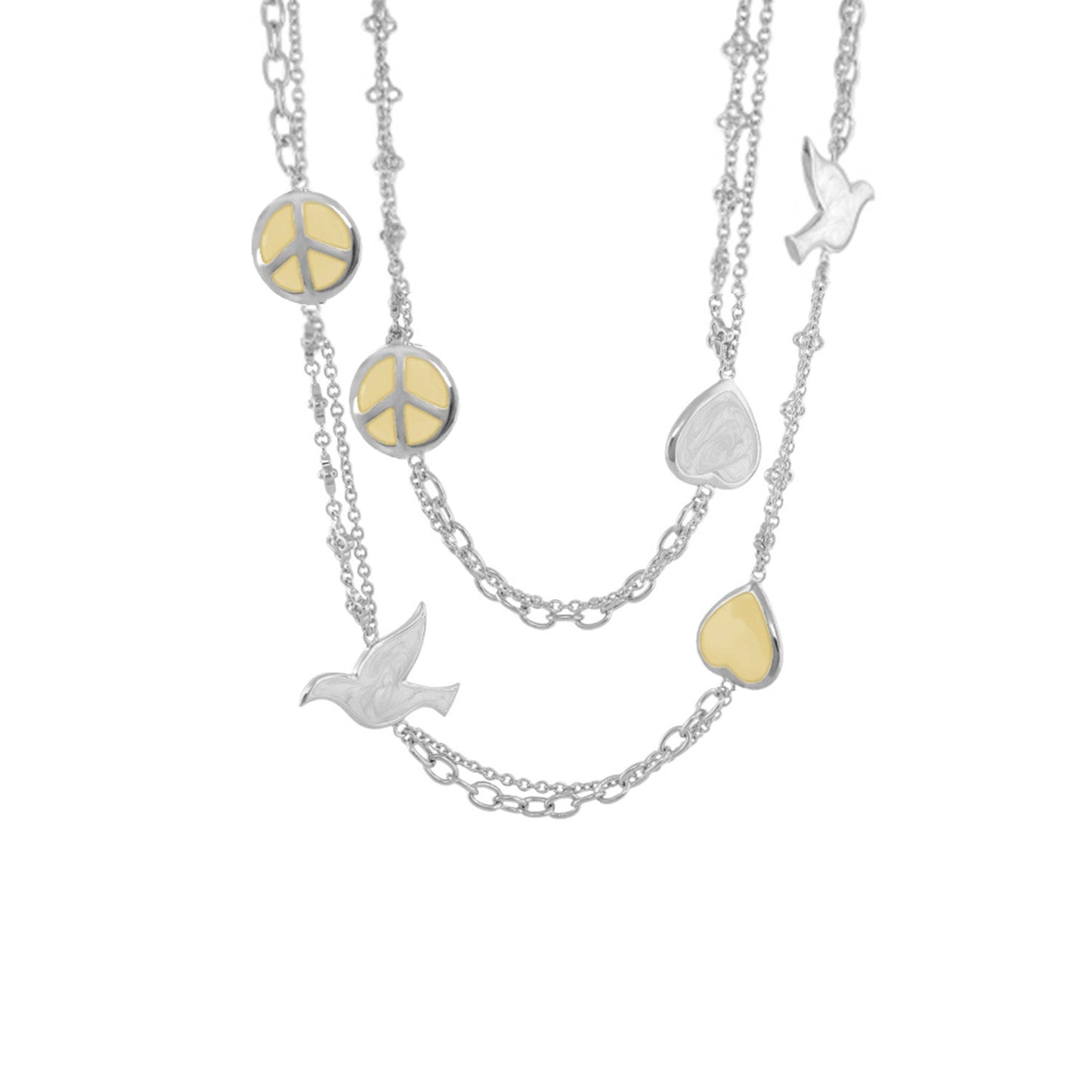 Peace And Dove Double Chain Necklace