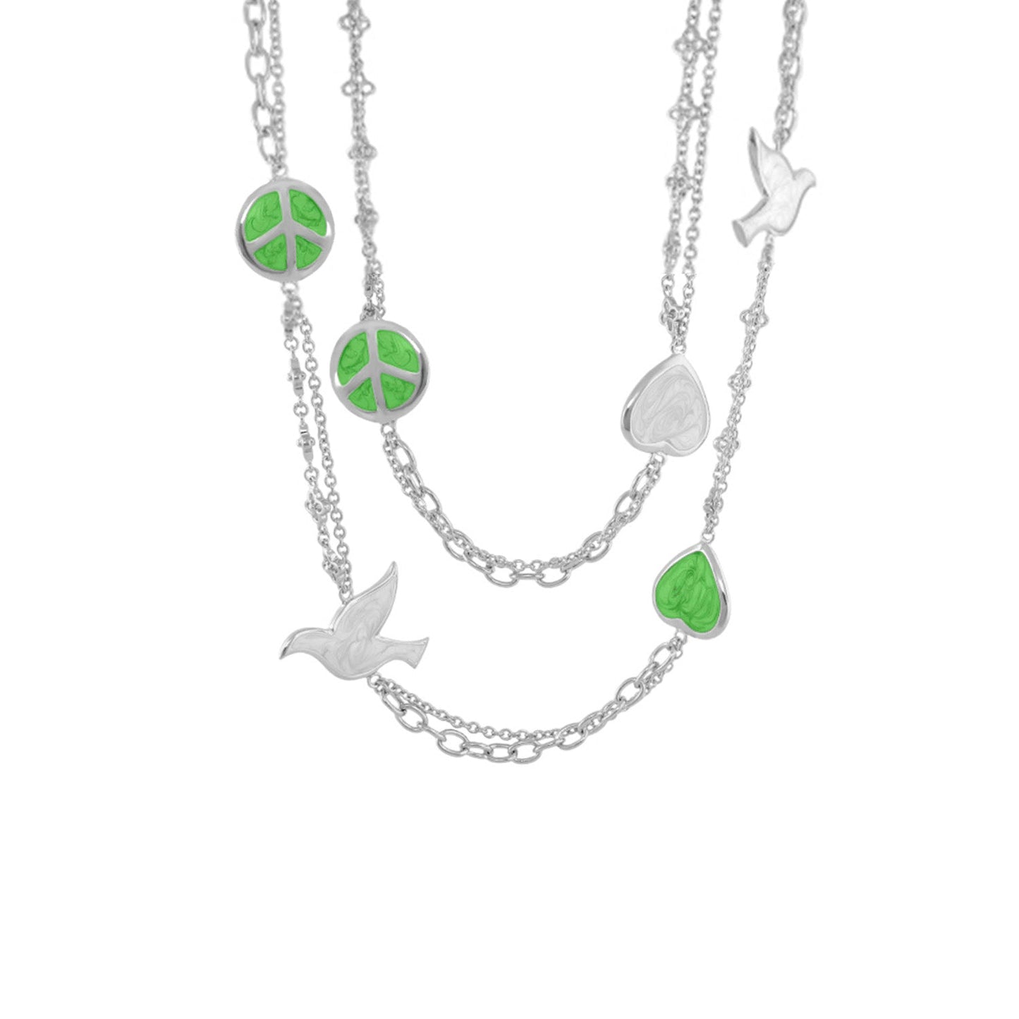 Peace And Dove Double Chain Necklace