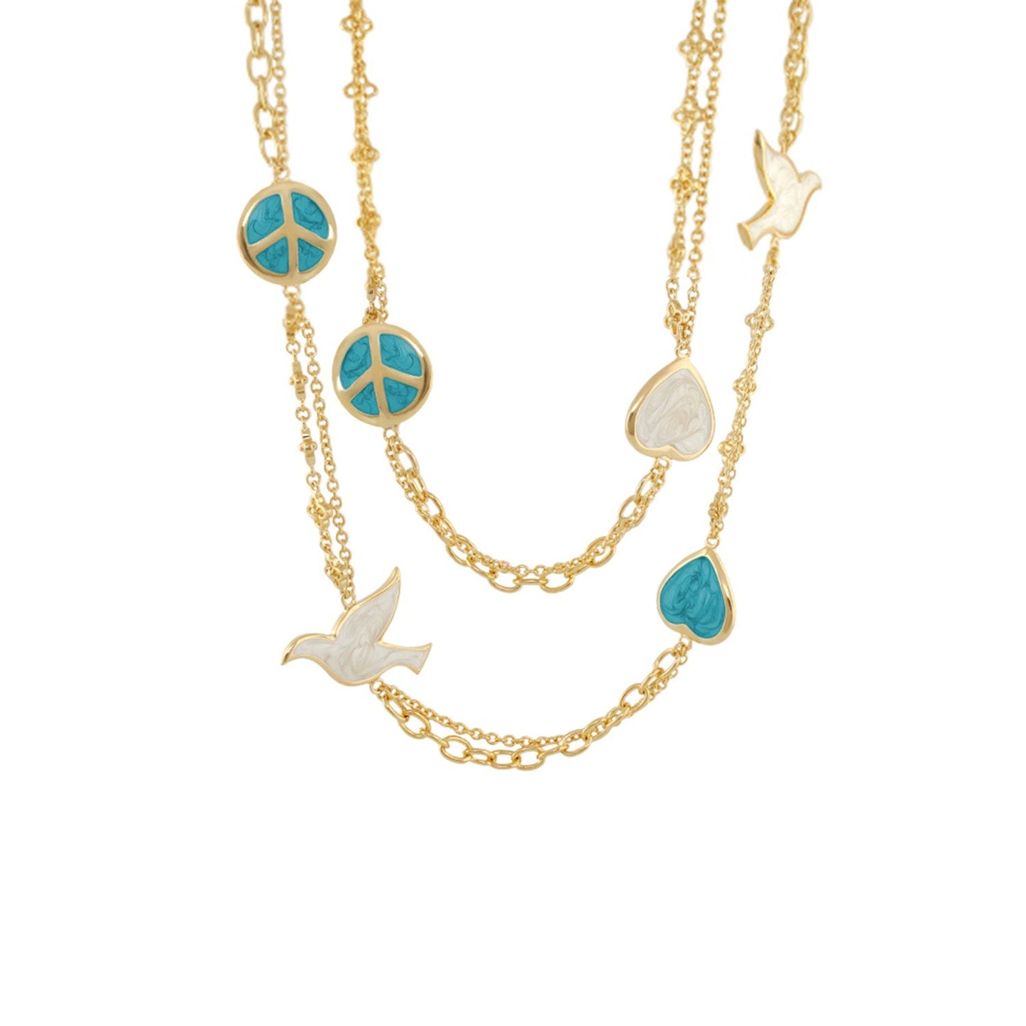 Peace And Dove Double Chain Necklace
