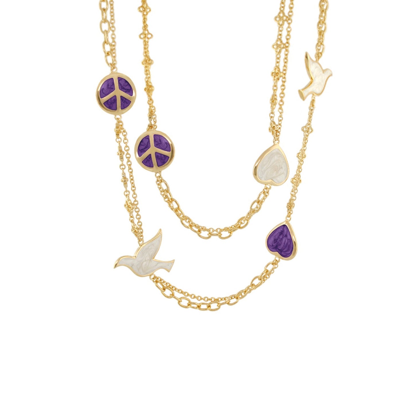 Peace And Dove Double Chain Necklace