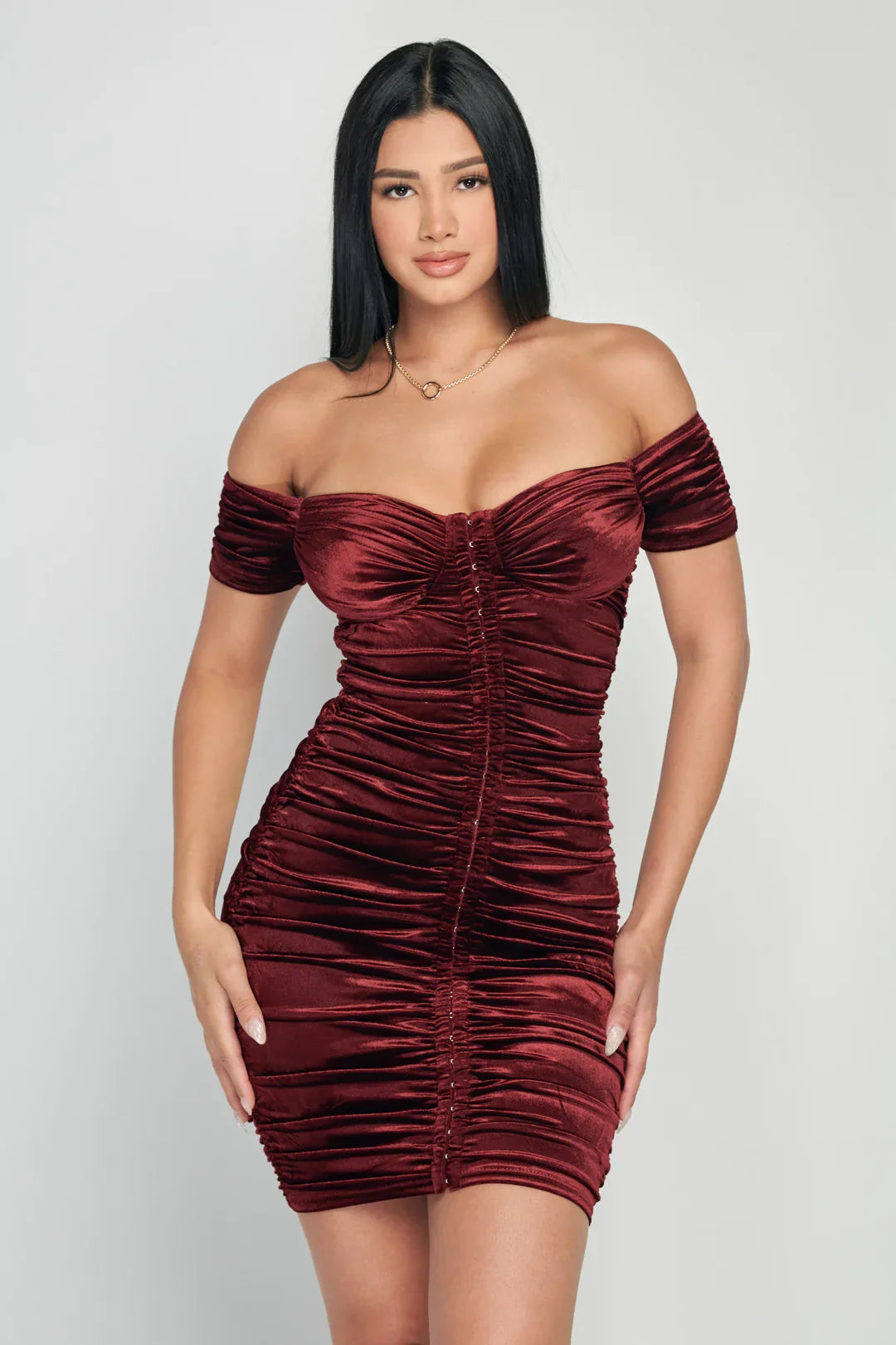 The Velvet Rose Off-Shoulder Mini Dress