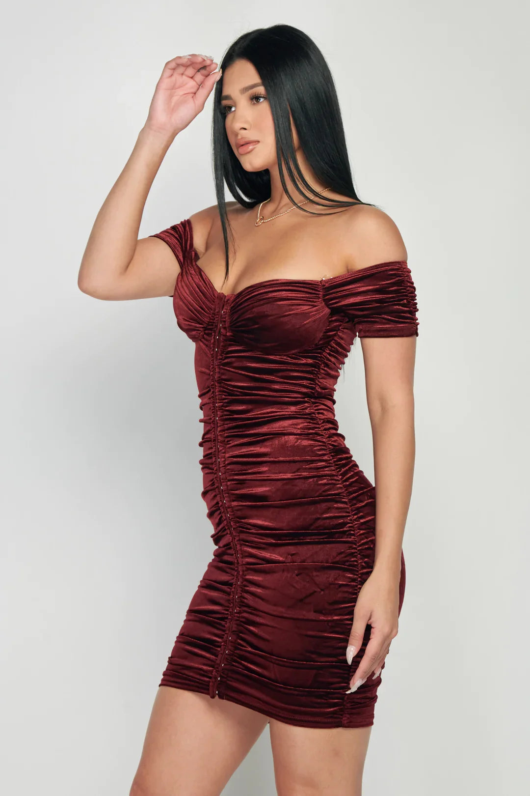 The Velvet Rose Off-Shoulder Mini Dress