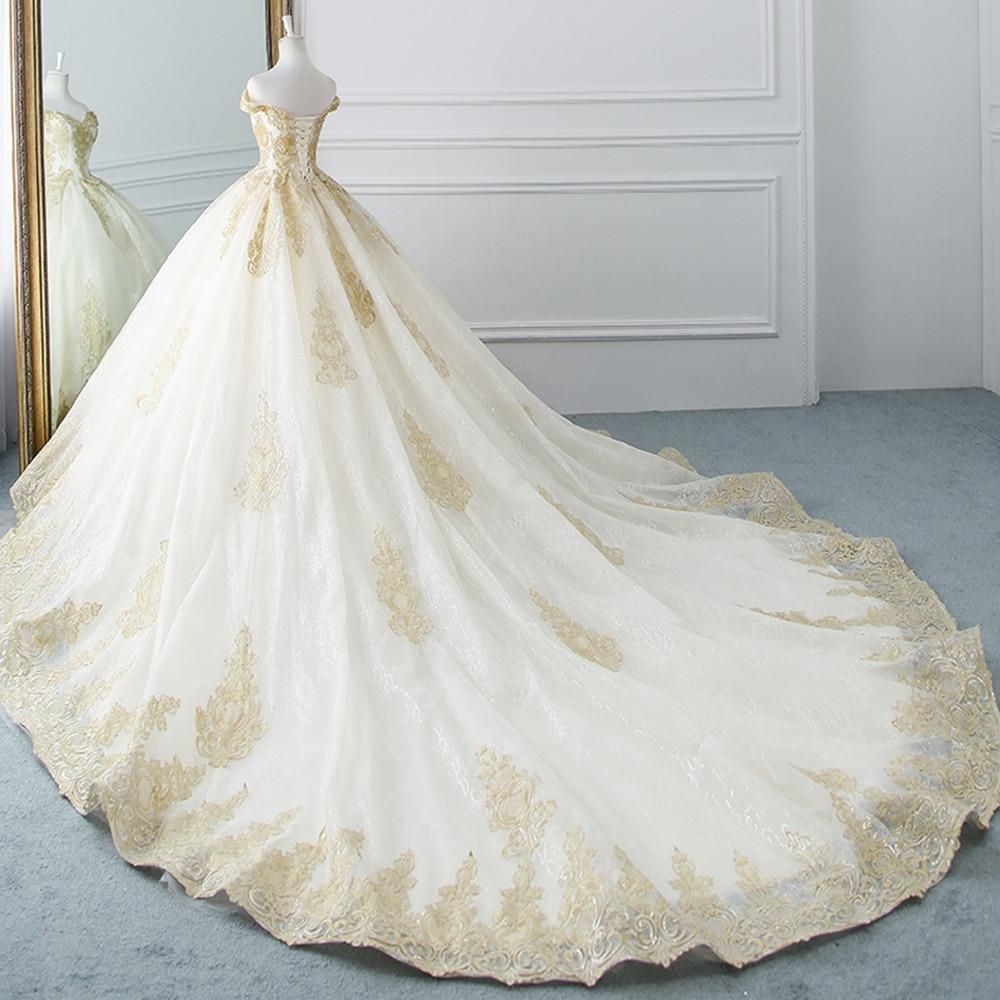 The Immaculate Cathedral Gown | Gold Lace Ball Gown Wedding Dress