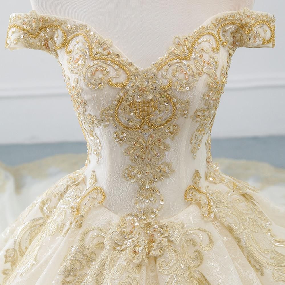The Immaculate Cathedral Gown | Gold Lace Ball Gown Wedding Dress