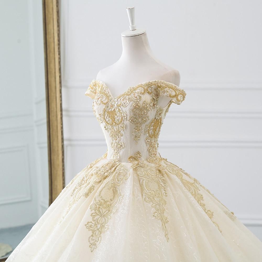 The Immaculate Cathedral Gown | Gold Lace Ball Gown Wedding Dress