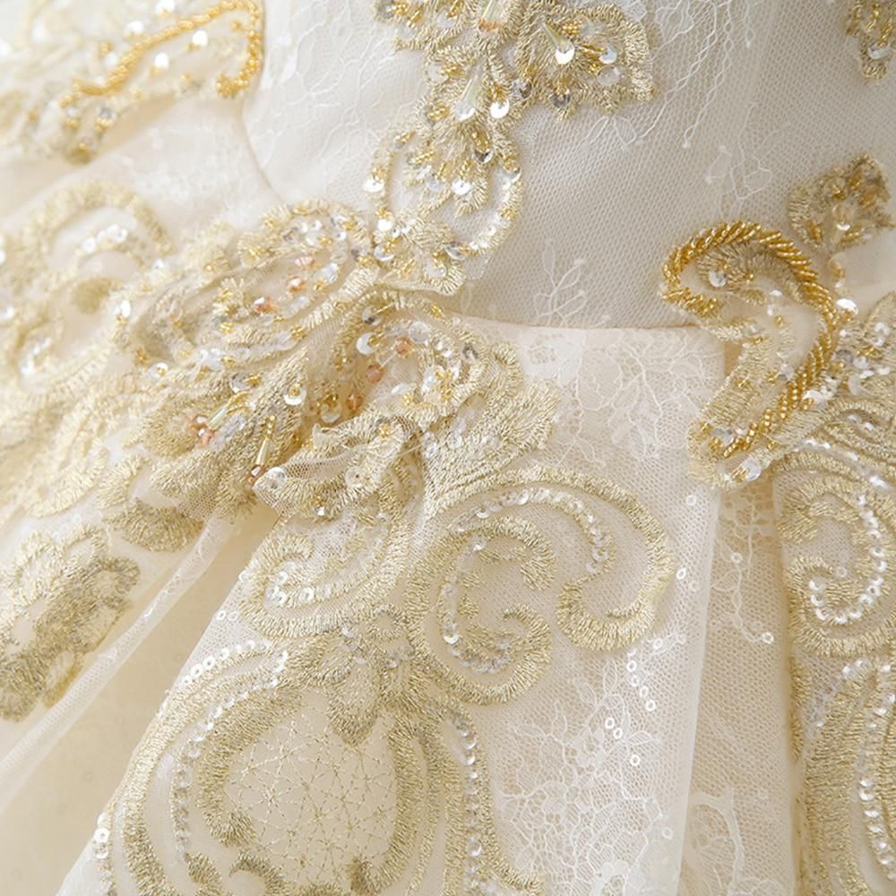 The Immaculate Cathedral Gown | Gold Lace Ball Gown Wedding Dress