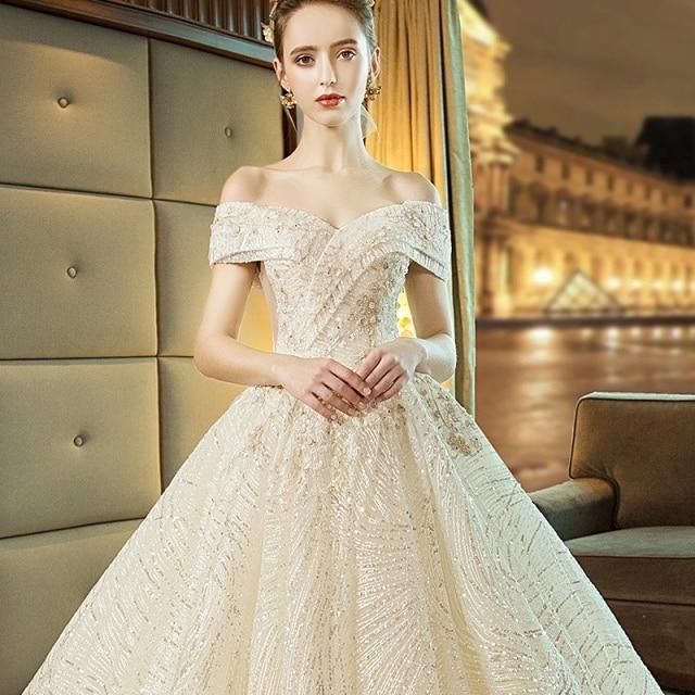 Gorgeous Shiny Wedding Dress Off the Shoulder Gown EDW110