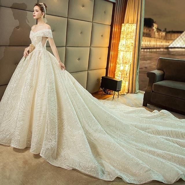 Gorgeous Shiny Wedding Dress Off the Shoulder Gown EDW110