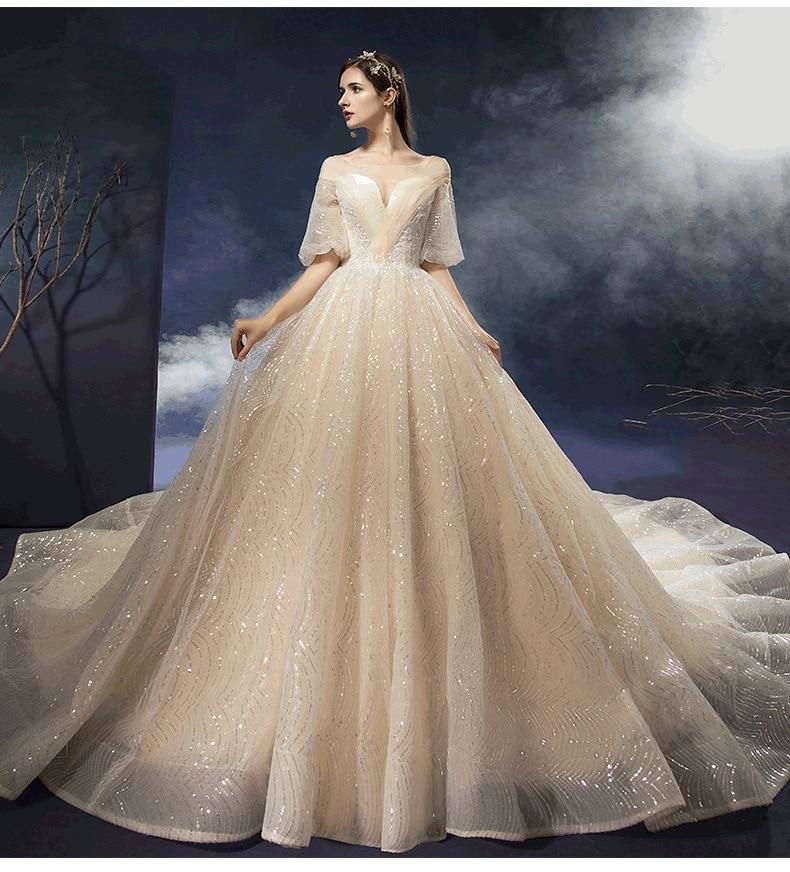 New Shiny Wedding Dress Luxury Beading Lace EDL458