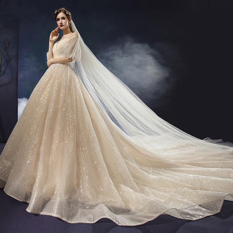 New Shiny Wedding Dress Luxury Beading Lace EDL458