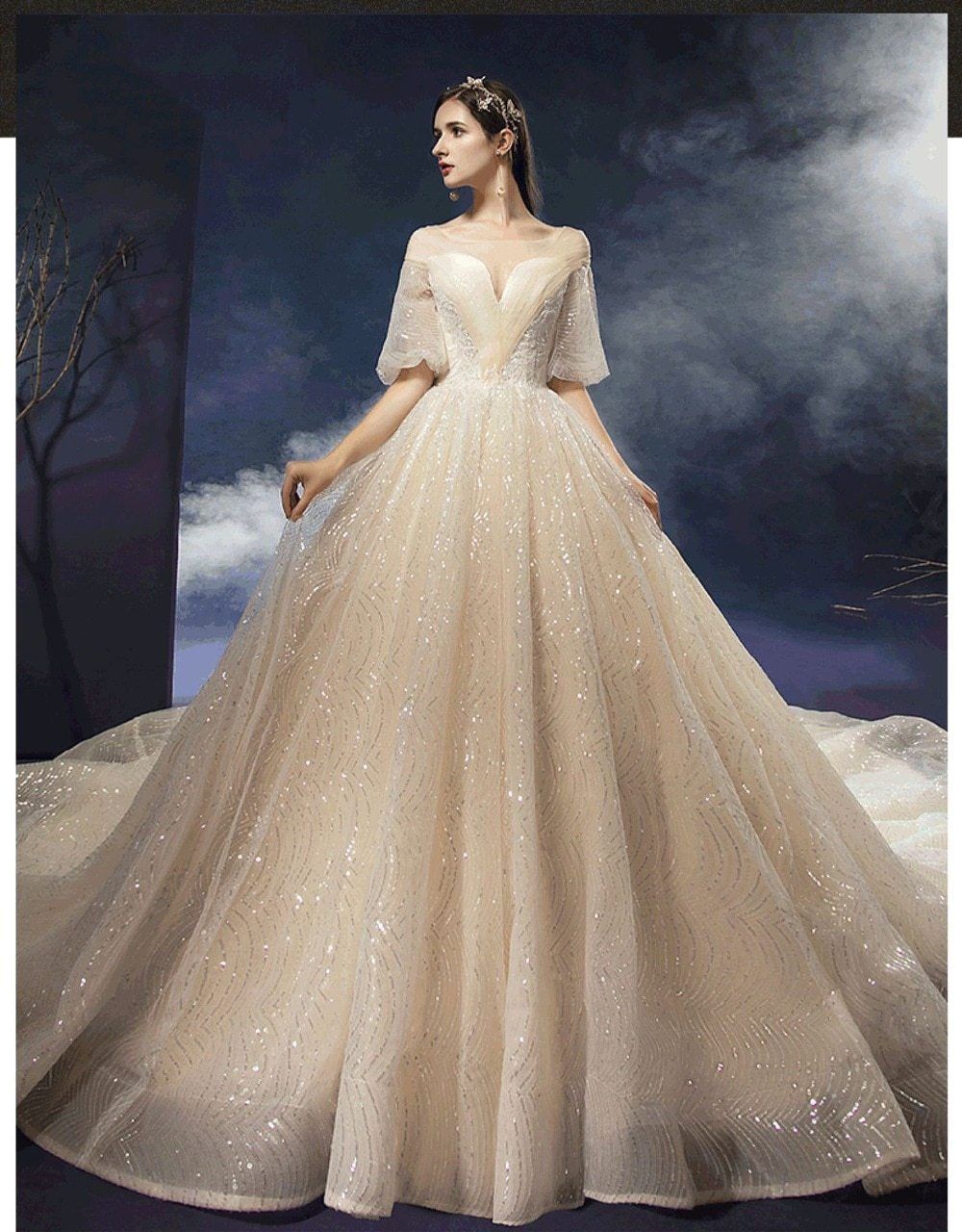 New Shiny Wedding Dress Luxury Beading Lace EDL458
