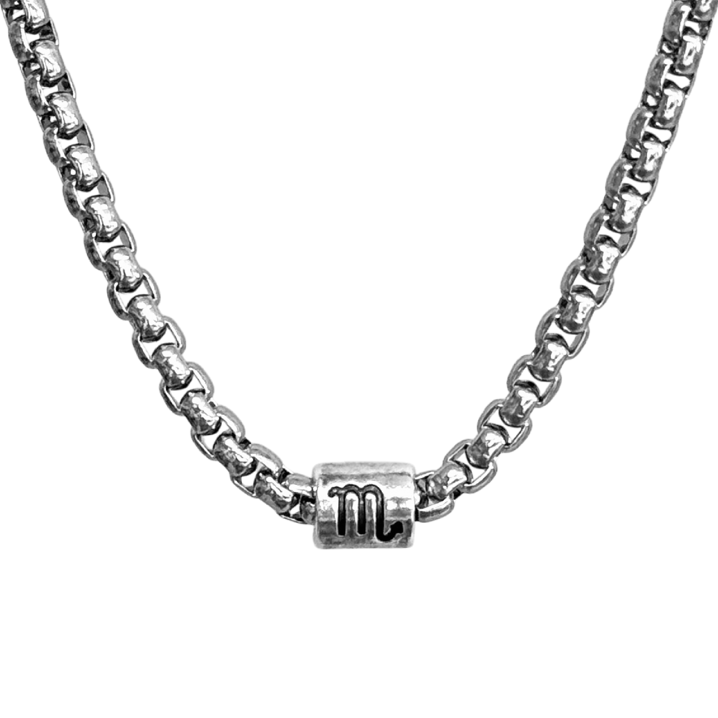 Vintage Zodiac Necklace Stainless Steel Box Chain Astrology Jewelry for Men