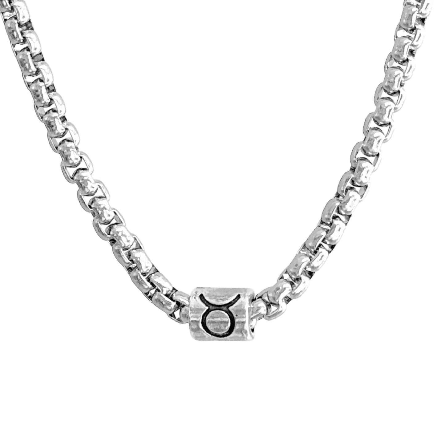 Vintage Zodiac Necklace Stainless Steel Box Chain Astrology Jewelry for Men