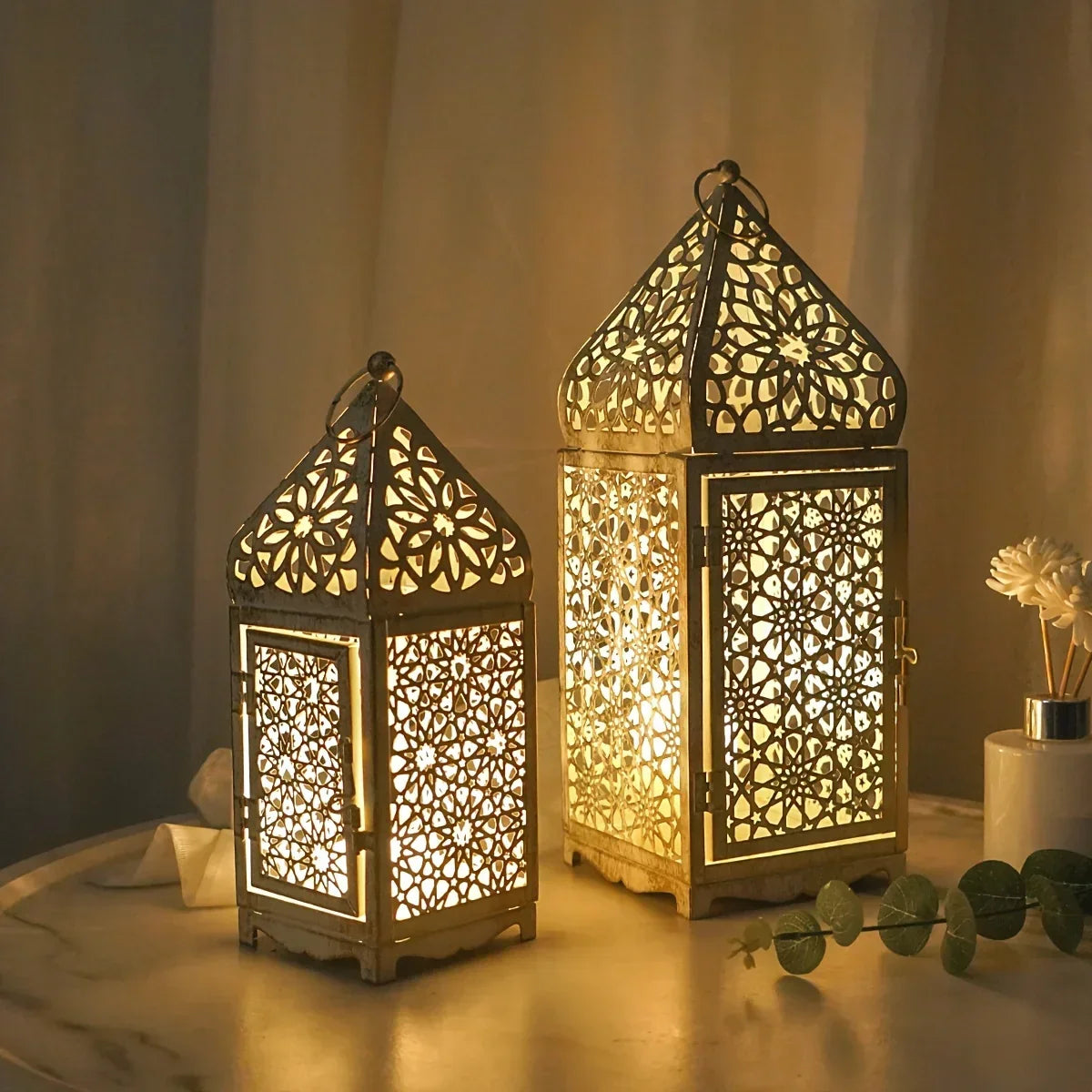 Vintage Moroccan Iron Candle Holder Set