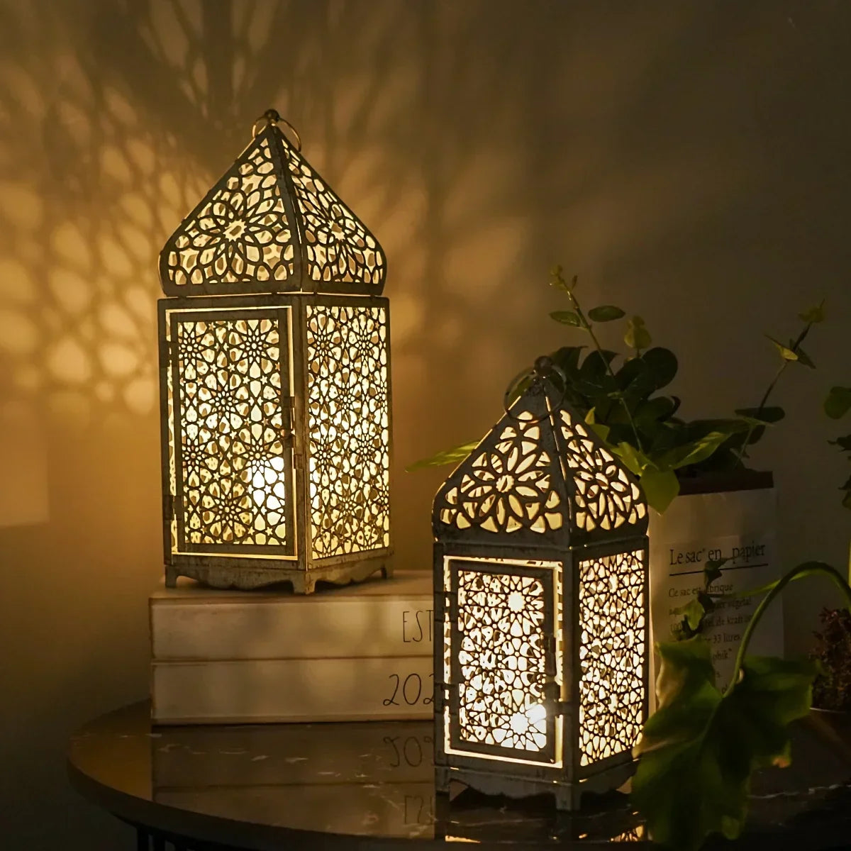 Vintage Moroccan Iron Candle Holder Set
