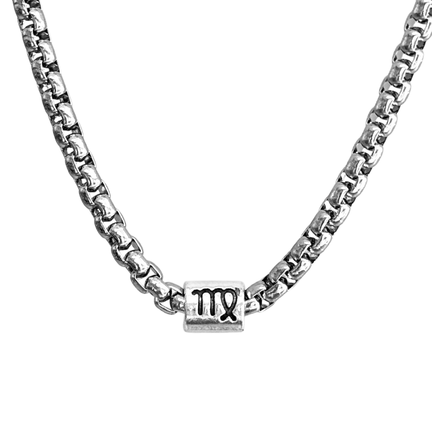 Vintage Zodiac Necklace Stainless Steel Box Chain Astrology Jewelry for Men