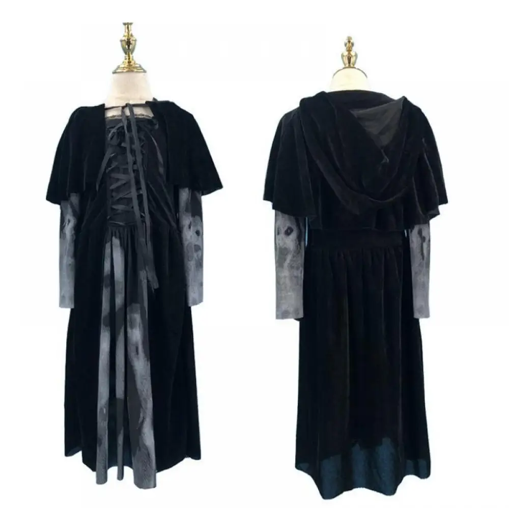 Women Medieval Gothic Witch Velvet Hooded Dress