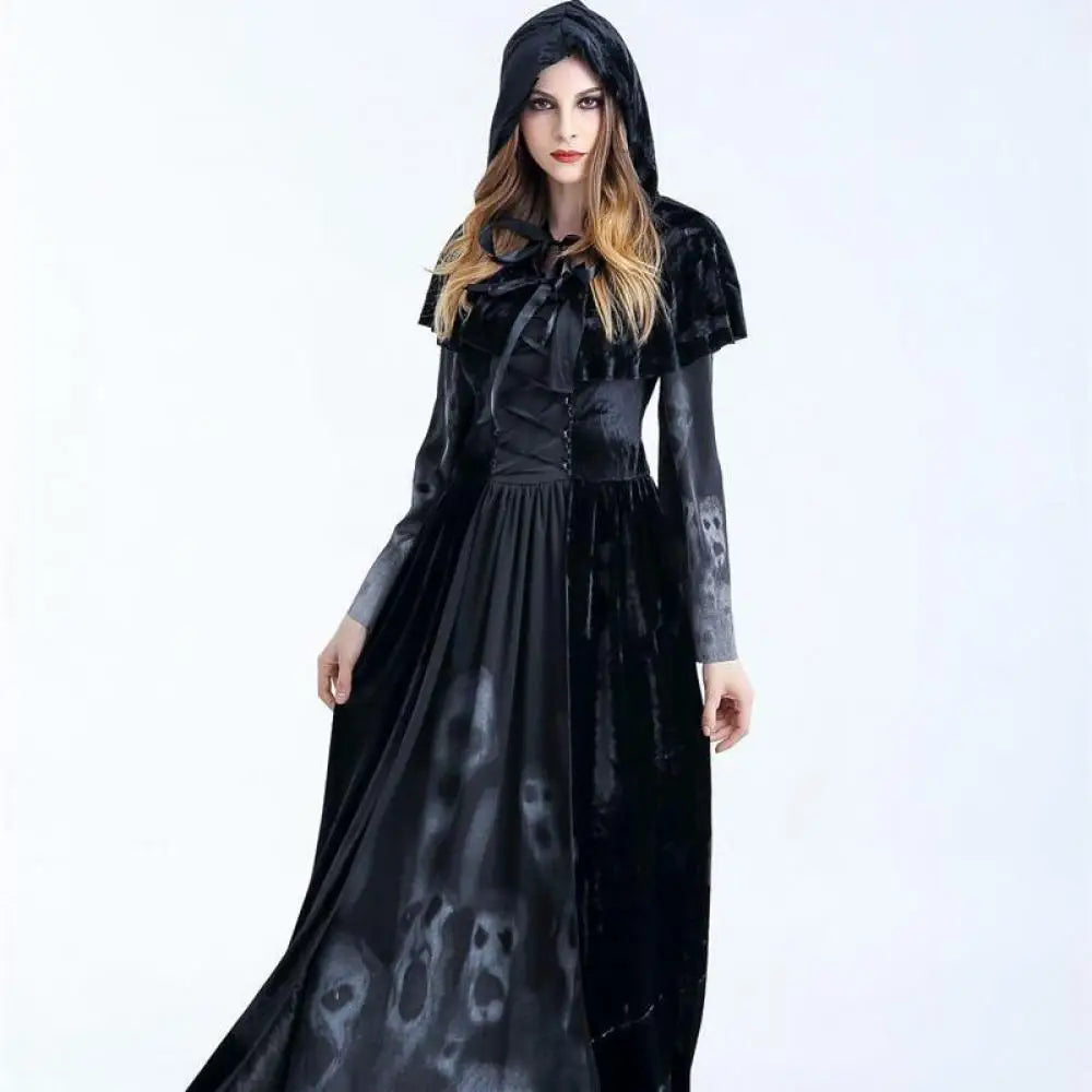 Women Medieval Gothic Witch Velvet Hooded Dress