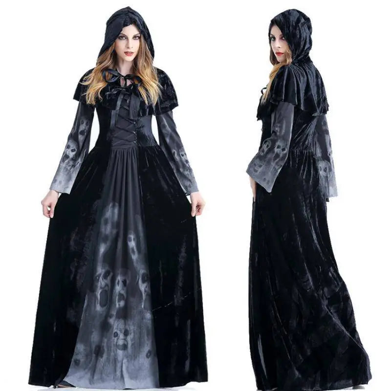 Women Medieval Gothic Witch Velvet Hooded Dress