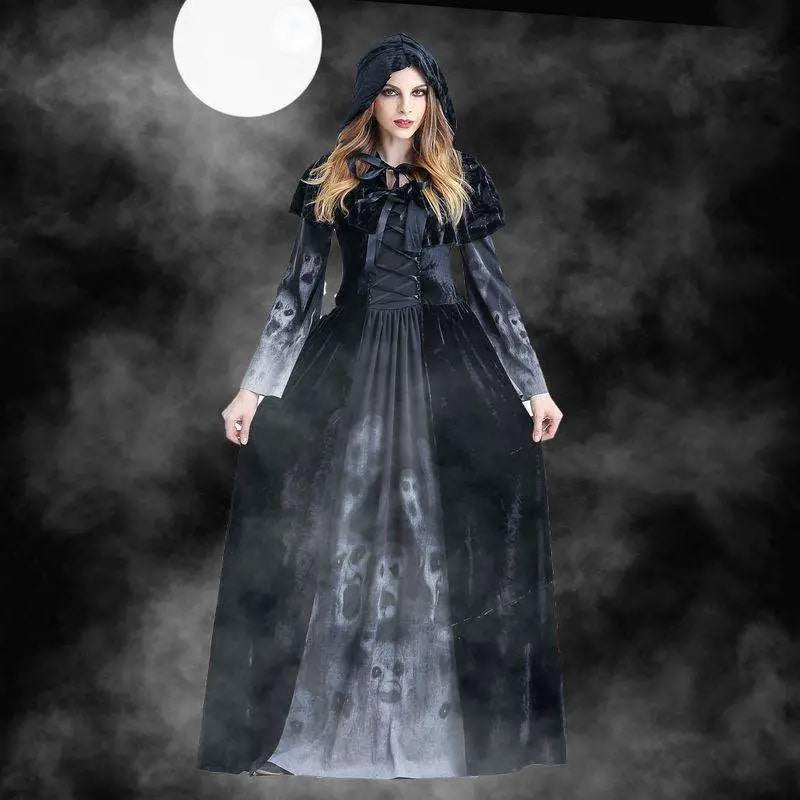 Women Medieval Gothic Witch Velvet Hooded Dress