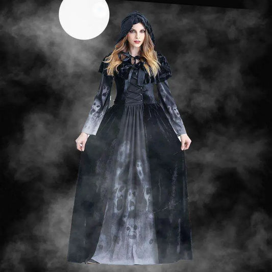 Women Medieval Gothic Witch Velvet Hooded Dress