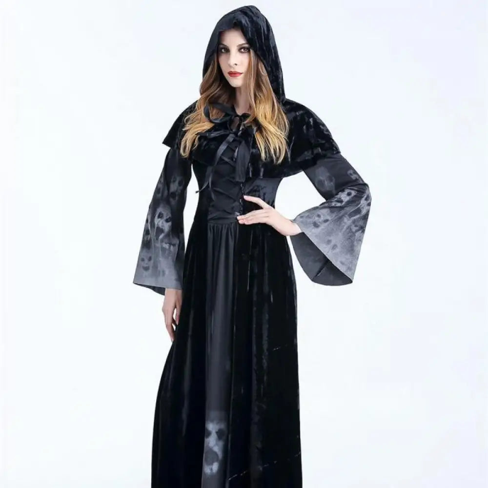 Women Medieval Gothic Witch Velvet Hooded Dress