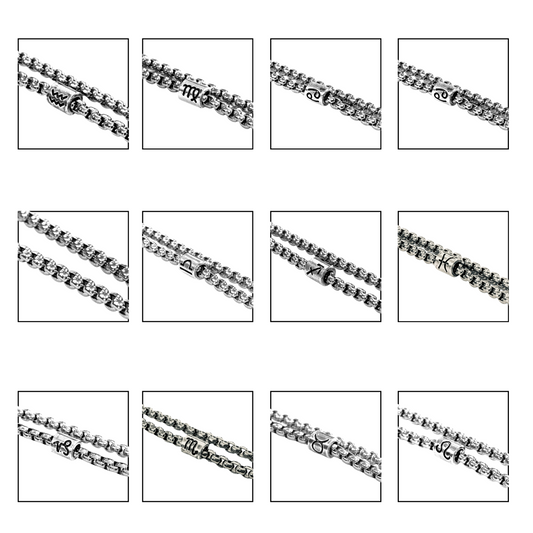 Vintage Zodiac Necklace Stainless Steel Box Chain Astrology Jewelry for Men